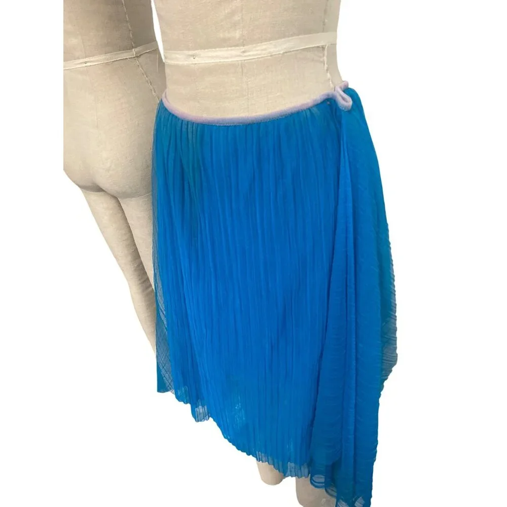 Vintage Shaw Benitez Blue Pleated Asymmetrical Skirt Made In Italy - Picture 6 of 11